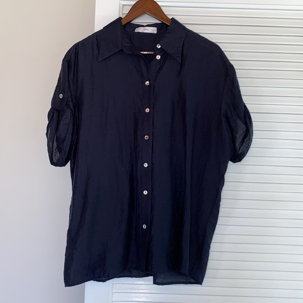 Satin Navy Blue Buttoned Shirt - NWOT